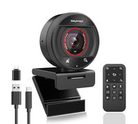 Galyimage Webcam AI 2K pour PC, caméra d'ordinateur TOF 1080p 60fps avec zoom numérique 8x, webcam USB 3.0 avec télécommande/HDR/double micros antibruit pour streaming et réunion sur zoom/équipes