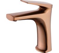 GALYON Imex Robinet mitigeur lavabo - Série DELOS Robinet en laiton finition or rose brossé avec cartouche céramique de Ø28 mm et flexibles de 3/8", design moderne et fonctionnel.