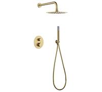 GALYON Imex Système de douche thermostatique série Monza - Pulvérisateur inoxydable extra-plat de 25 cm, robinetterie en laiton avec cartouche thermostatique et système d'auto-nettoyage TURN CLEAN (or