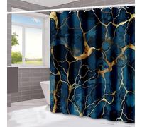 Gambo Rideau De Douche Or Doré Bleu Rideau De Douche avec Anneaux en Métal,Anti Moisissure Tissu, Œillets Métalliques Et Crochets Plastique Robuste pour Cabine Ourlet Lesté