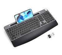 GAMCATZ Clavier ergonomique sans fil avec repose-poignet, support de téléphone/tablette, design silencieux, pour Windows et Mac OS, clavier d'ordinateur sans fil USB pleine taille pour ordinateur de