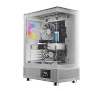 GAMDIAS Atlas E1 WH Boîtier PC de Gaming ATX, écran personnalisé avec Logiciel, 3 Ventilateurs ARGB de 120 mm (2 inversés), écran panoramique en Verre trempé, Grille d'aération perforée, Blanc