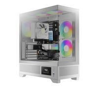 GAMDIAS Atlas M1 WH Boîtier PC de Gaming ATX Tour Moyenne avec Logiciel, Ventilateur ARGB PWM 3 x 120 mm (2 entrées), écran panoramique en Verre trempé, Grille d'aération perforée, Blanc