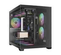 GAMDIAS Aura GC10M Boîtier PC Micro Tour M-ATX, Panneau en Verre Trempé sans Joint, 3 Ventilateurs ARGB 120 mm Intégrés, Installation sans Outils, Filtre à Poussière Magnétique, Noir