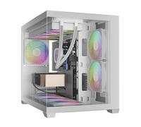 GAMDIAS Aura GC10M WH Boîtier PC Micro Tour M-ATX, Panneau en Verre Trempé sans Joint, 3 Ventilateurs ARGB 120 mm Intégrés, Installation sans Outils, Filtre à Poussière Magnétique, Blanc