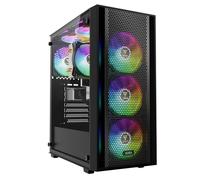 GAMDIAS Aura GC2 Elite ARGB Boîtier PC Gamer ATX Tour Moyenne, Panneau Frontal en Maillage pour Le Flux d'air, 4 Ventilateurs ARGB de 120 mm Inclus, Panneau Latéral en Verre Trempé, Noir