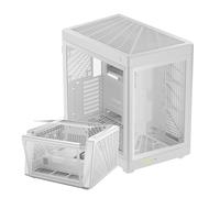 GAMDIAS PC Gamer Boitier, Boîtiers Gaming EATX Grand Tour Vide, 2 Positions, Double Chambre, Porte en Verre Trempé à Ouverture Tactile, Airflow, Blanc