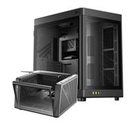 GAMDIAS PC Gamer Boitier, Boîtiers Gaming EATX Grand Tour Vide, 2 Positions, Double Chambre, Porte en Verre Trempé à Ouverture Tactile, Airflow, Noir