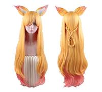 Game Ahri Character Cosplay Wigs 90cm Long Heat Resistant Synthetic Hair Perucas Cosplay Wig + Wig Cap