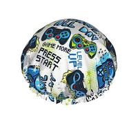 Game All Day Pattern Bonnet de douche et bonnet de bain pour femme, bonnets de douche imperméables surdimensionnés réversibles grands conçus pour toutes les longueurs de cheveux, bonnet de bain élas