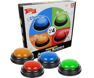 Game Answer Buzzer - 4 Piece Quick Response Competition Button Set 9x9x3.5cm, Interactive Game Show Prop for Fast Answer Challenges, Family Quiz Buzzer System | Trivia Buzzers for Guessing Debate