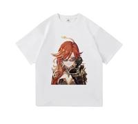 Game Character Mavuika Pattern T-Shirts Mavuika Pyro Archon Genshin Summer Short Sleeves Impact Top Basic O-Neck T-Shirts