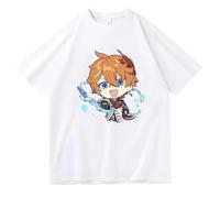 Game Character Tartaglia Pattern T-Shirts Arlecchino Genshin Summer Short Sleeves Impact Top Basic O-Neck T-Shirts