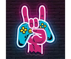 Game Controller Neon Shield Blue,Manette de Jeu Enseigne Lumineuse Décor pour Salle de Jeux Chambre Ado Bar Club Man Cave Party,Gaming Neon Mural Cadeau pour Joueur USB Powered（13.4"*10.6"）