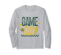 Game Day Football Season Retro Green Gold Checker Sports Manche Longue