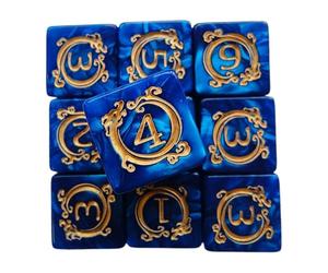 Game Dice - 10x Six-Sided Dragon Pattern Dice, Blue Marble Gemstone Texture | Exquisite Carved Design Tabletop Set for Role-Playing Games, Board Games, Desk, Decor for Kids and Adults