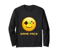 Game Face Emote Expression Jaune Gamer Controller Smile Manche Longue