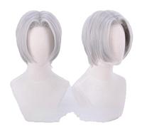 Game Hades Wig Thanatos Silver Gray Cosplay Heat Resistant Synthetic Hair Halloween Party + Wig Cap