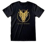 Game of Thrones House of the Dragon Gold Ink Skull Logo Black Crew Neck T-shirt - XX Large Black G