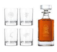Game of Thrones Lot de 4 Verres à Whisky et Bouteille à Whisky gravés dans Un Emballage Cadeau de qualité supérieure