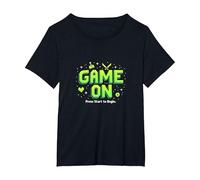 Game on Press Start Retro Pixel Gamer T-Shirt, Femme Grandes Tailles, Noir, 3X