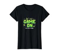 Game on Press Start Retro Pixel Gamer T-Shirt, Femme, Noir, XS