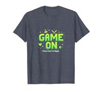 Game on Press Start Retro Pixel Gamer T-Shirt, Homme, Bleu Chiné, 3XL