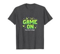 Game on Press Start Retro Pixel Gamer T-Shirt, Homme, Chiné Foncé, 3XL