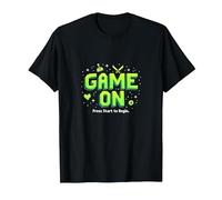 Game on Press Start Retro Pixel Gamer T-Shirt, Homme, Noir, 3XL
