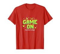Game on Press Start Retro Pixel Gamer T-Shirt, Homme, Rouge, 3XL
