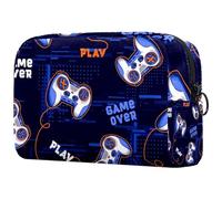 Game Over Joystick Trousse à cosmétiques pour femme, trousse de toilette de voyage, grande pochette de maquillage pratique avec fermeture éclair, multicolore, 18.5x7.5x13cm/7.3x3x5.1in, Trousse de