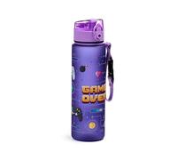 Puckator Game Over Pop Top Bouteille incassable 600 ml - Bouteille d'eau active isotherme réutilisable pour filles et garçons avec une poignée de transport et une paille - Sans BPA - Pour école