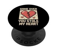 Game Over You Stole My Heart Pixel Gamer PopSockets PopGrip Adhésif