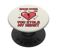 Game Over You Stole My Heart Pixel Gamer PopSockets PopGrip Adhésif