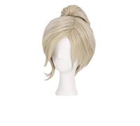 Game OW Angela Mercy Cosplay Wigs Short Linen Blonde Ponytail Heat Resistant Synthetic Hair Wig + Wig Cap