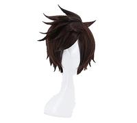 Game OW Overwatch Tracer Short Brown Cosplay Wig Synthetic Halloween Costume Party Stage Play Brown Hair Wigs