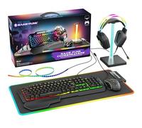GAME PUNK Ensemble de jeu 6 pièces Codebreakers RVB - Clavier mécanique, souris RVB et hub USB XL tapis de souris, casque de jeu avec support, bande lumineuse RVB - Accessoires de jeu PC pour