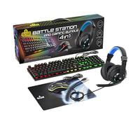 Game Punk Lot de 4 accessoires de jeu professionnels | Équipement de jeu E-Sports avec souris LED, clavier rétroéclairé à LED, casque lumineux, tapis de souris | Kit de jeu pour PC, PS5, Xbox Series X et consoles S