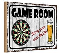 Game Room - Panneau en bois - Bring your own Beer - Cible de fléchettes - 20 cm x 30 cm
