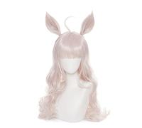 Game Umamusume Jolie perruque Derby Biwa Hayahide Cosplay Rose clair Bouclés Oreilles en fibre résistante à la chaleur + bonnet de perruque Halloween