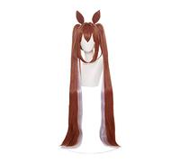 Game Umamusume Jolie perruque Derby Daiwa Scarlet Cosplay Brun Longue Queue de Cheval avec Oreilles Fibre Résistant à la Chaleur + Bonnet de Perruque