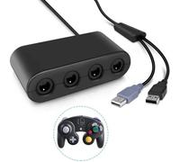 Gamecube Controller Adapter pour Super Smash Bros Adaptateur avec 4 Ports pour Wii U Nintendo Switch et Ports USB pour PC (Noir)