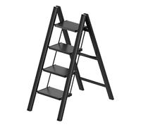 GameGem Escabeau 4 Marches, Tabouret Pliante avec Pédale Antidérapante | Échelle Pliable, Aluminium, Léger mais Robuste, Facile à Ranger, Capacité 150kg, Usage en Cuisine à Domicile, Noir