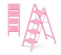 GameGem Escabeau à 4 marches pour adultes, escabeau pliable avec pied sécurisé, pédale élargie, aspect esthétique, se fond directement dans les pièces domestiques, rose