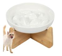 Gamelle Anti Glouton Chat Ceramique Gamelle Anti Glouton Petit Chien avec Bambou Support Gamelle Anti Glouton Chat Surélevée Prévenir Vomissements Indigestion Obésité (Blanc)