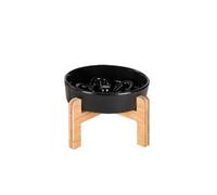 Gamelle Anti-Glouton pour Chat et Petit Chien - Céramique avec Support en Bambou - Surélevée pour Prévenir Vomissements, Indigestion, Obésité - Grand Bol Double (Blanc)