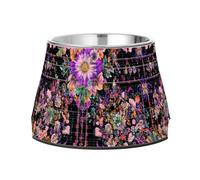 Gamelle antidérapante en acier inoxydable pour chat Motif fleurs psychédéliques Noir