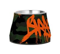 Gamelle antidérapante en acier inoxydable pour nourriture et eau - Motif camouflage - Orange et noir - Pour chiens à alimentation lente - Plato de comida para perros
