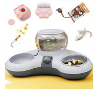 Gamelle Chat Double Bol en Croissant avec Distributeur d'Eau Automatique - Grande Capacité - Combinaison de Grande Valeur (Gris Plus)