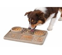 Gamelle Chat - gamelle pour Chien - Tapis de lechage Chien - Pengu rectangulaire - Taupe - 30,5x20,5 cm - Silicone - 2 en 1 - avec ventouses
